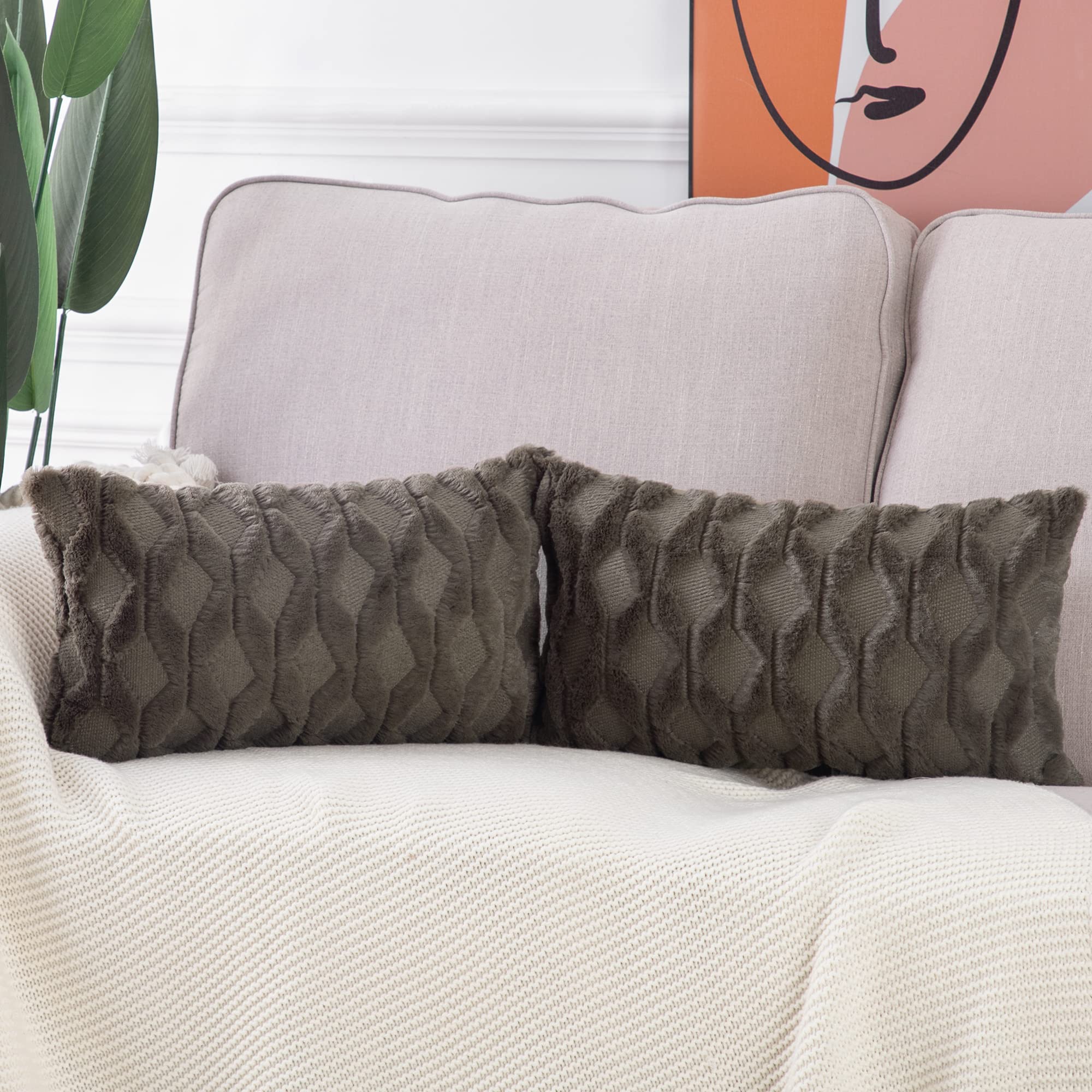 2 Federe In Velluto Lana Corta - 40x60 Cm - Tortora Chiaro Per Divano E Letto - Foto 3