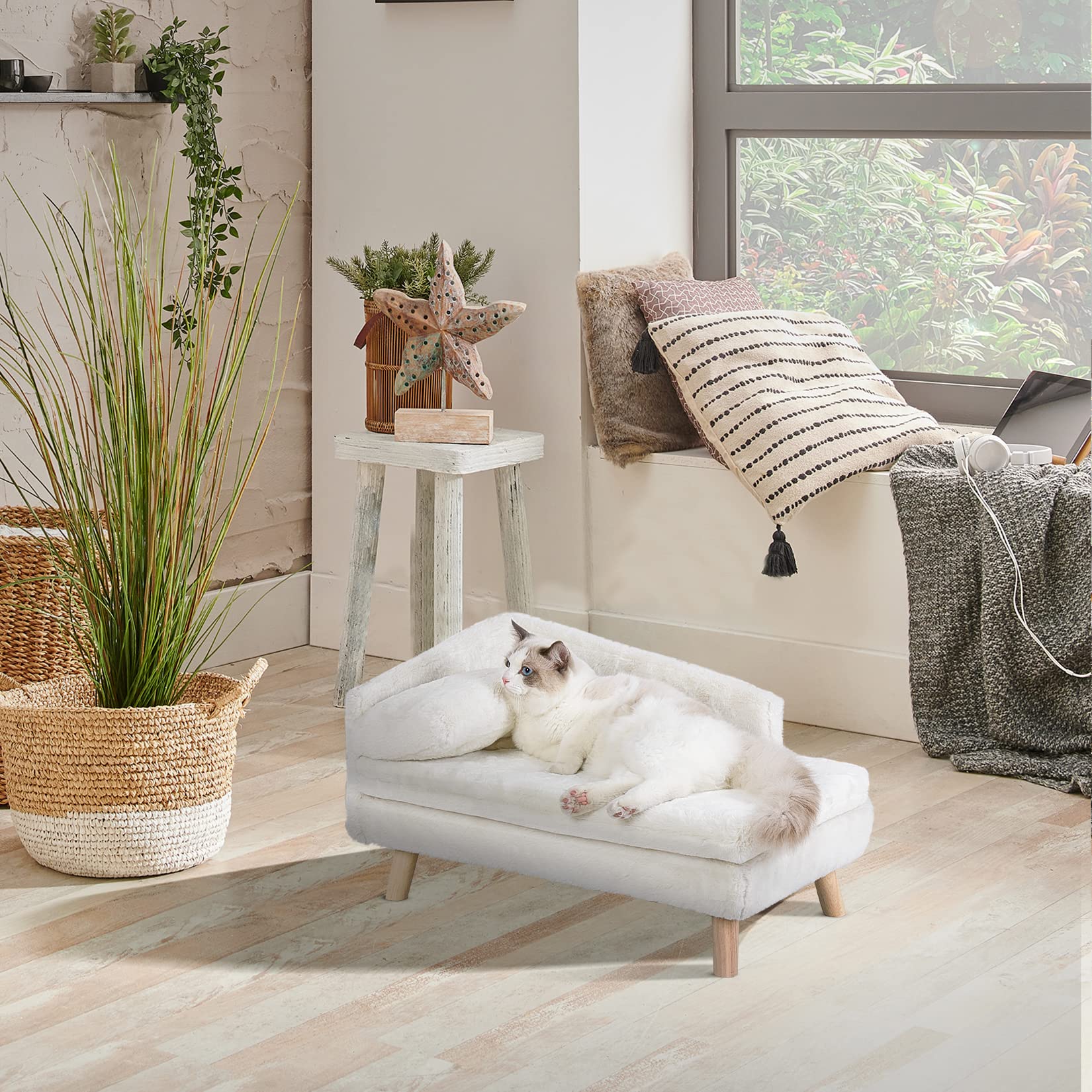 BingoPaw Canapé pour Chien Petite Taille, Lit pour Chien Chat Surélevé Fauteuil pour Chien Design Scandinave avec Coussin Déhoussable et Lavable, 70.5x38x23.5cm