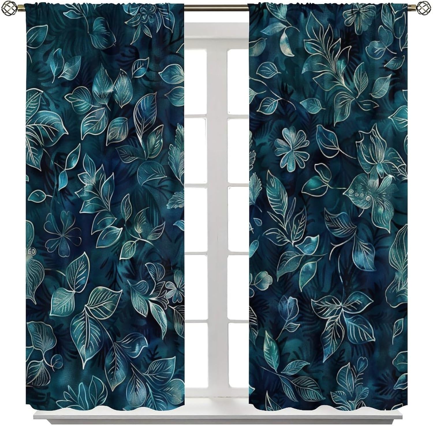 Rustic Floral Botanical Blackout Curtains for Living Room Bedroom, Classic Nature Plant Leaf Window Curtains Rod Pocket Thermal Insulated Window Drapes, 2 Panels, Each 21W x 45L