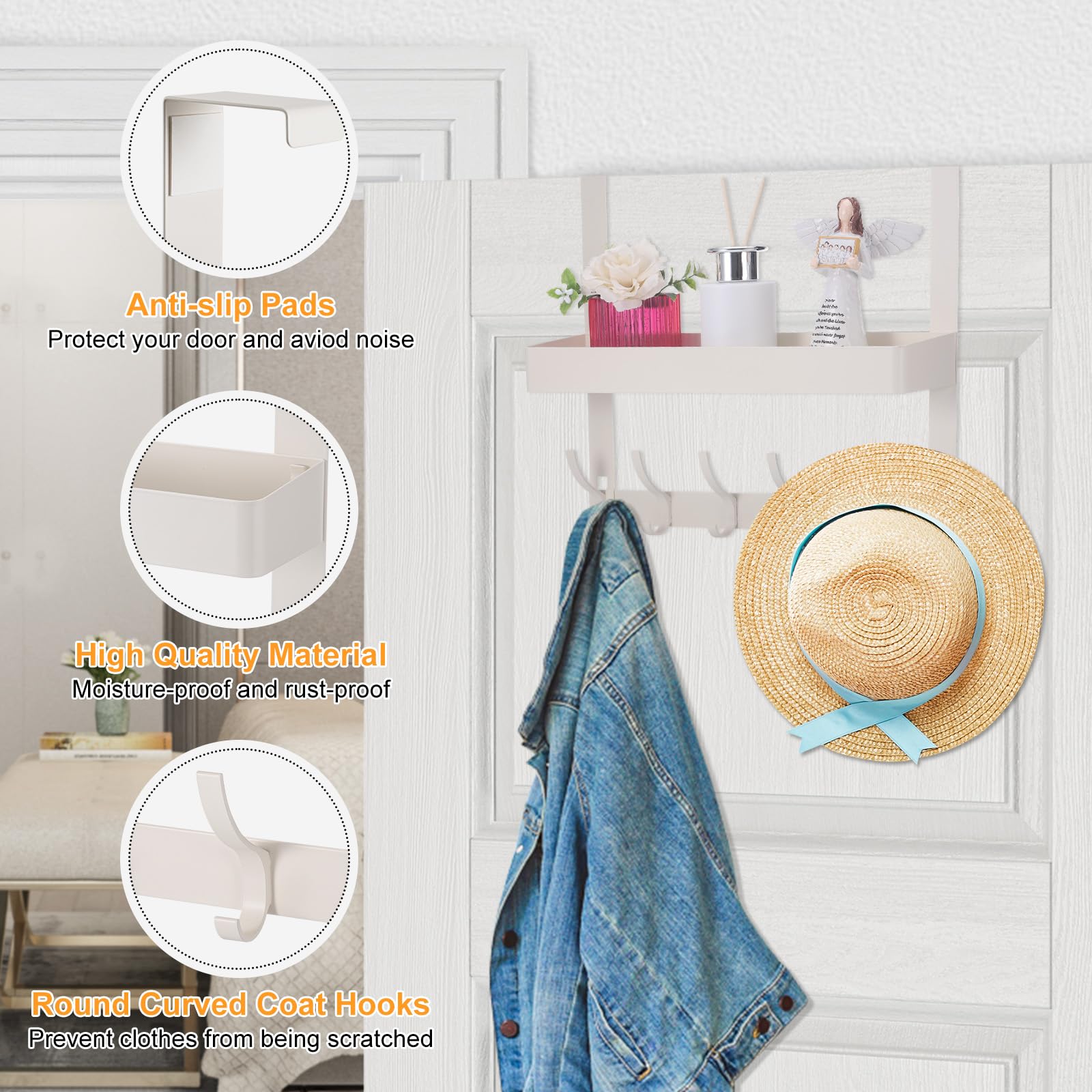 Kssvzz Over Door Hook, Over The Door Hanger with Baskets and 6 Coat Hooks - Image 3