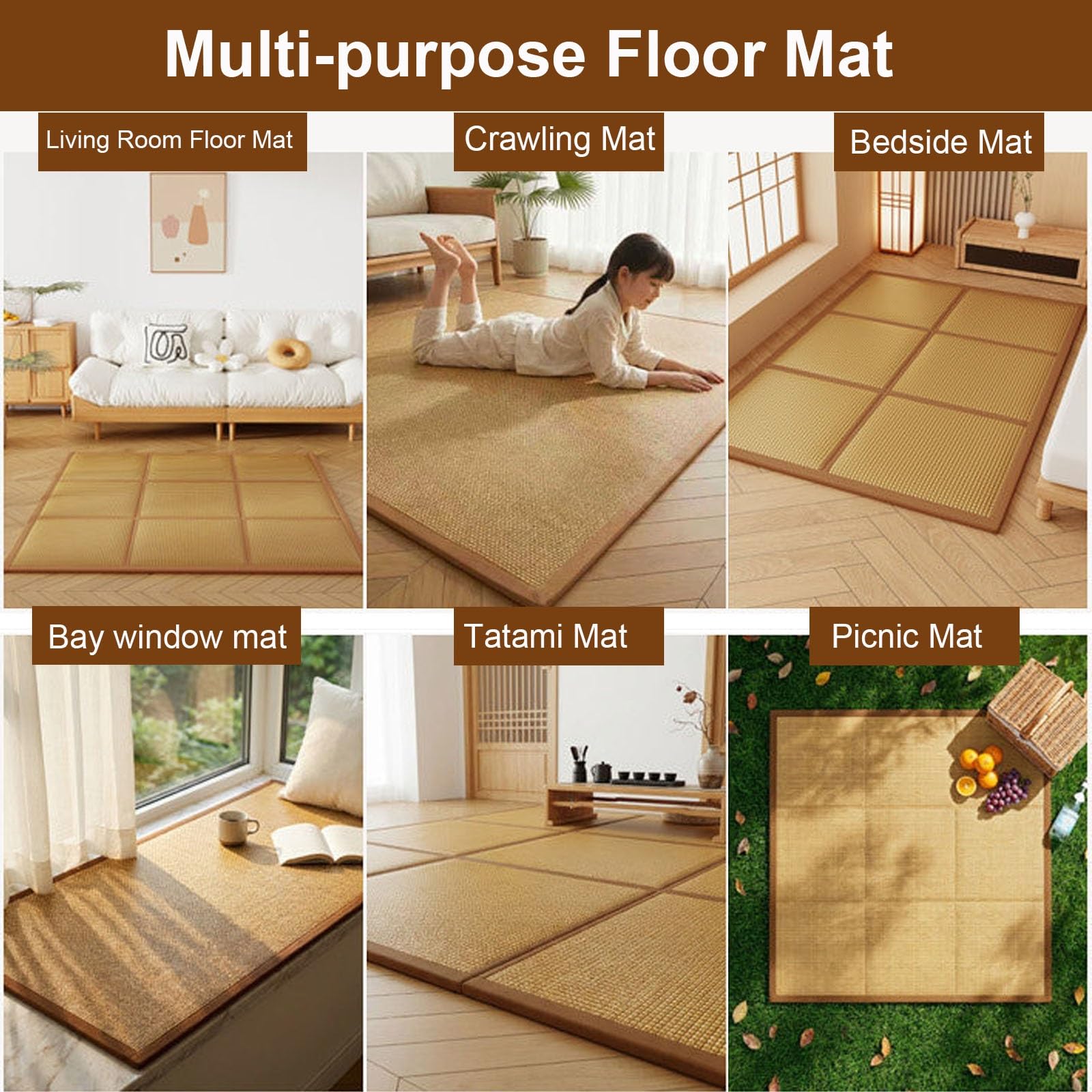 Esterilla Tatami Japonés Dormir Alfombrilla Colchón Futón Plegable de Suelo(Light Brown,80x200cm)