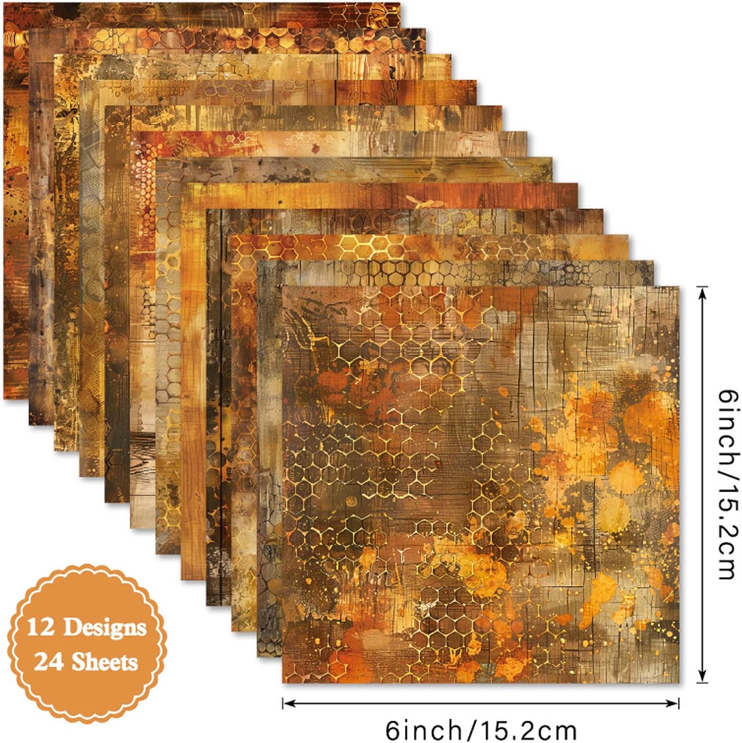 Bee Pattern Origami Paper Pack 24 Sheets Single-Sided 6''x6'' Honey Background Honeycomb Scrapbook Harvesting Season Craft Paper for Card Making Photo Album Decor Album Supplies (E-style) image 3
