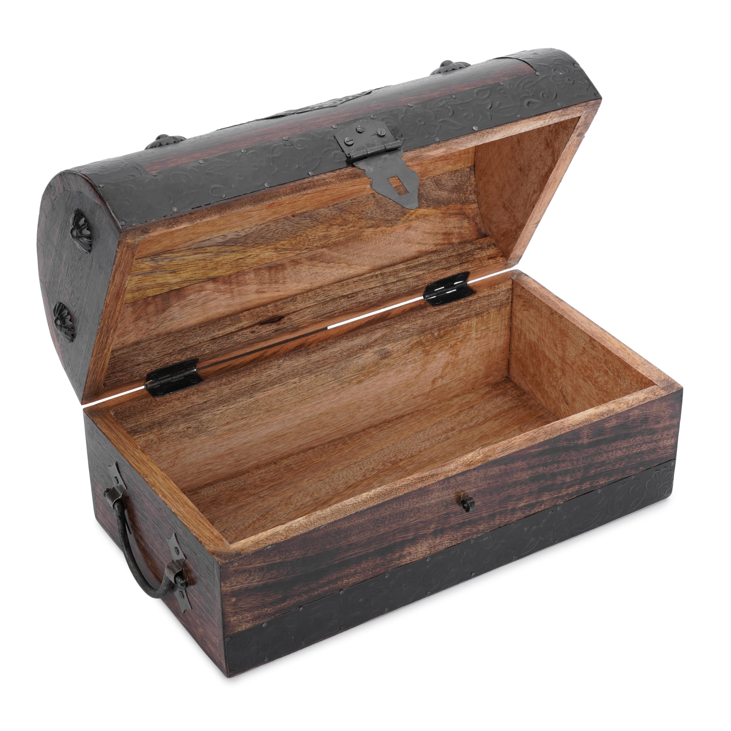 Cofre del Tesoro Pirata de Madera de Mango Hecho a Mano, Caja Decorativa Vintage 28 x 15 x 15 cm
