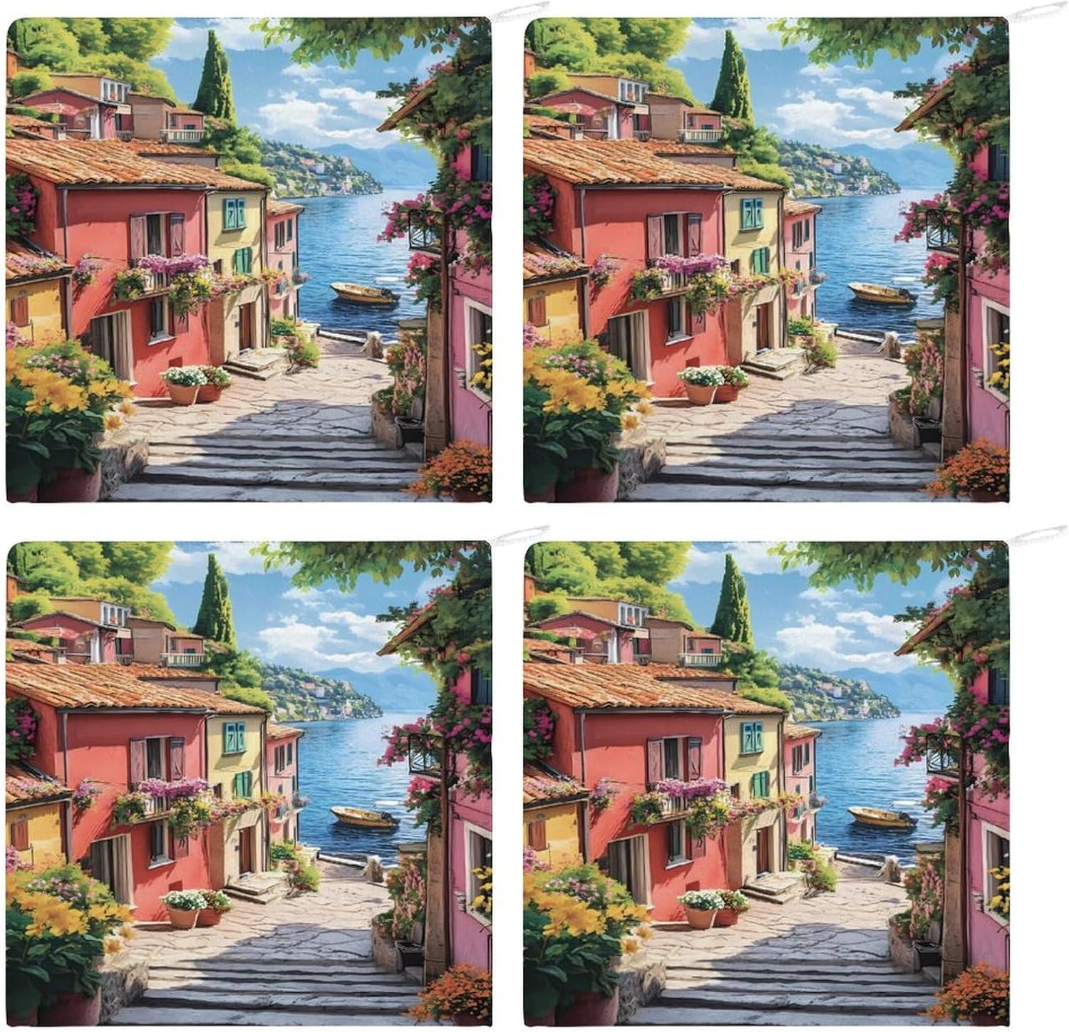Coastal City Seaside Town Towel Hand Towels Decorative Towel for Bathroom Kitchen Shower Gym 4PCS