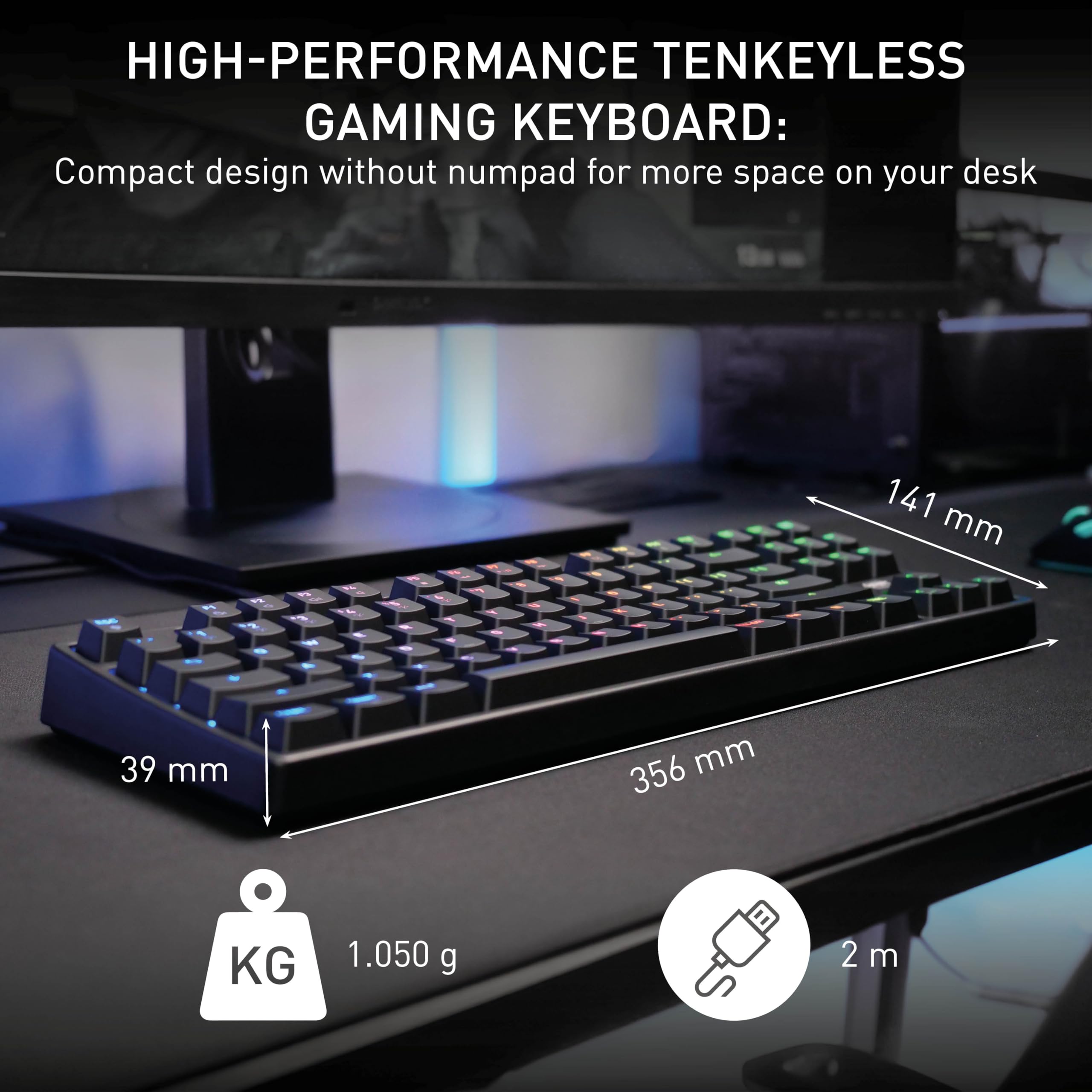 CHERRY XTRFY K4V2 TKL, Przewodowa Klawiatura dla Graczy bez Klawiatury Numerycznej, Układ Portugalski (QWERTY), Podświetlenie RGB, Przełączniki MX2A RED, Czarny