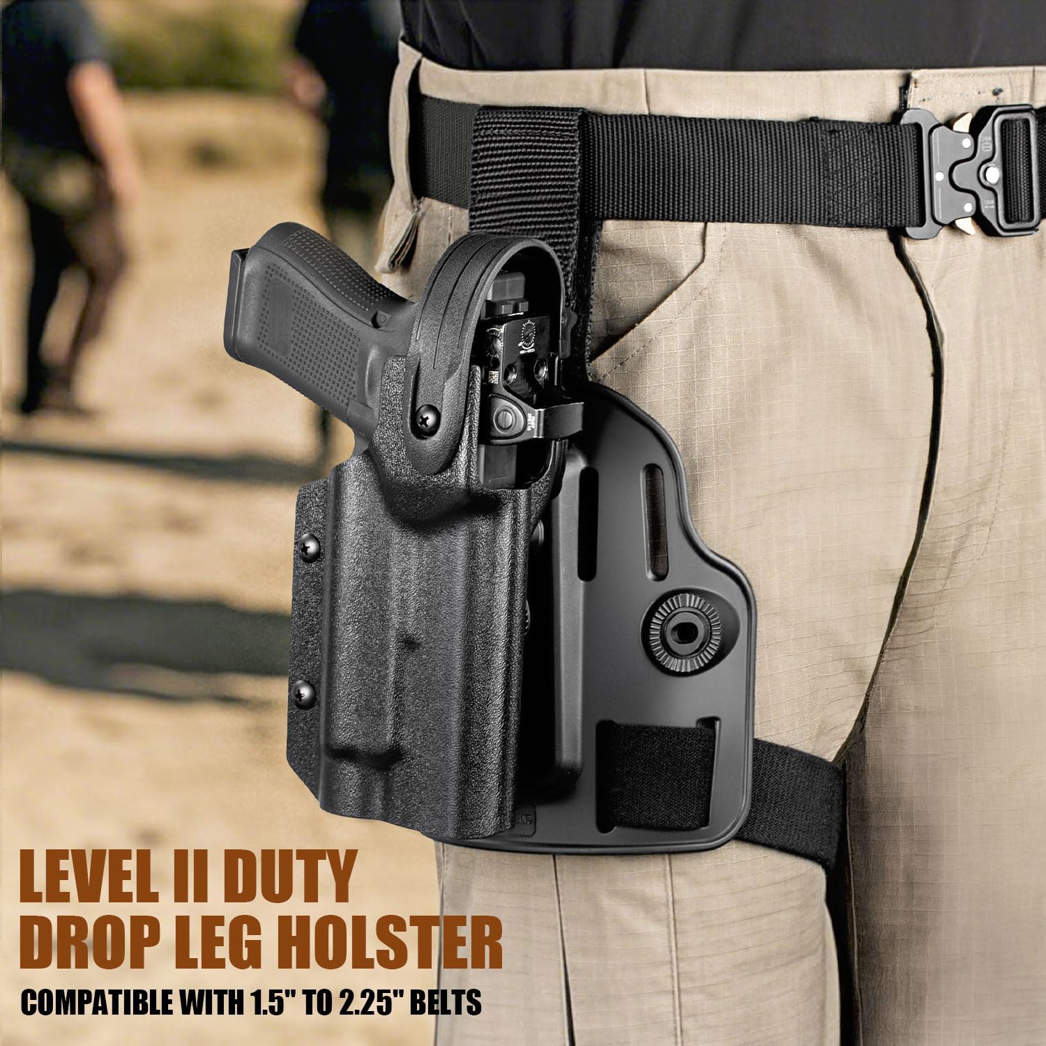 WARRIORLAND Drop Leg Holster for Glock 17/19 Gen 3-5, 22/23/31/32 Gen 3-4, 19X/44/45 with TLR-1 HL/HP/HP-X – Level II Retention Duty Kydex Holster, Optic Cut, Adj. Polymer Platform, Right Hand