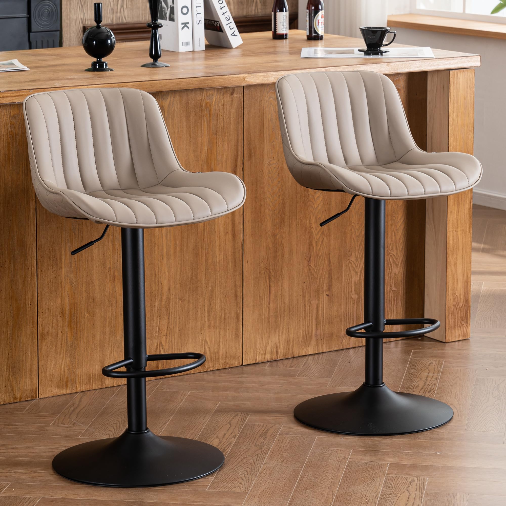 YOUNIKE Swivel Bar Stools Set of 2 Faux Leather Modern Kitchen Counter Stool with High Back Comfortable Upholstered Bar Chairs Adjustable Height