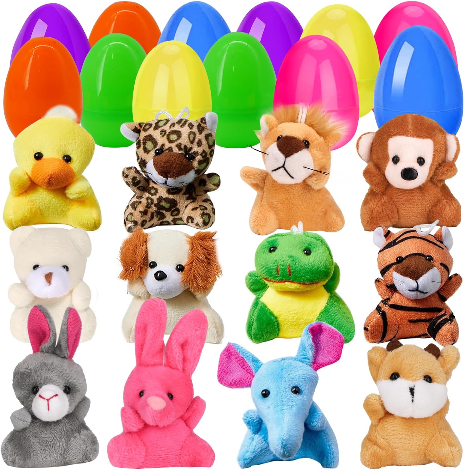 Prefilled Easter Eggs with Animal Toys 24pcs Filled Easter Eggs Easter Basket Stuffers for Kids Animal Keychain Set, Goodie Bag Fillers, Assortment Kids Easter Egg Hunt Filter Party Favors