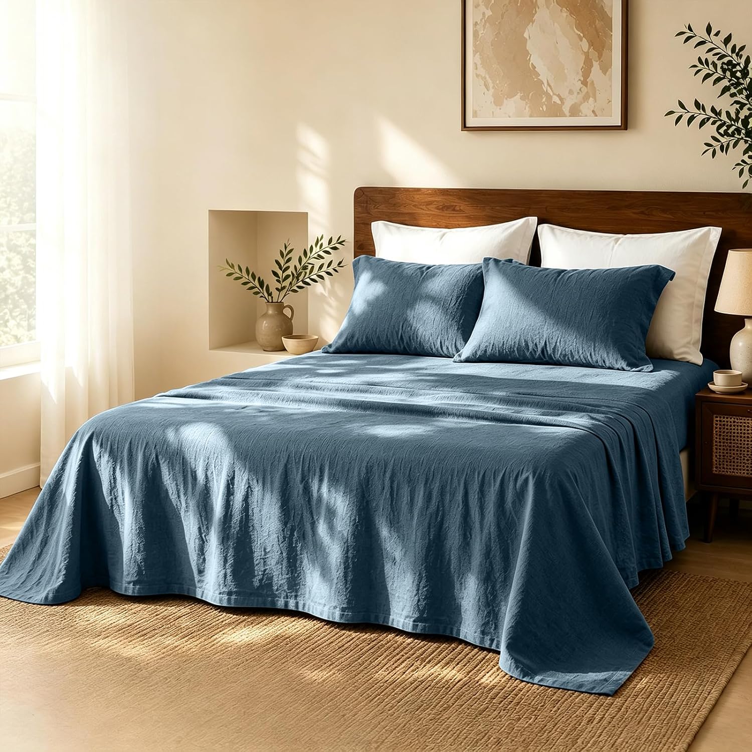 MEISHANG 100% French Linen Sheets California King,4 Pcs,18-24" Deep Pocket | Soft Durable Linen Sheets, Breathable, Anti-Tear, OEKO-TEX Certified, Easy Care Machine Washable
