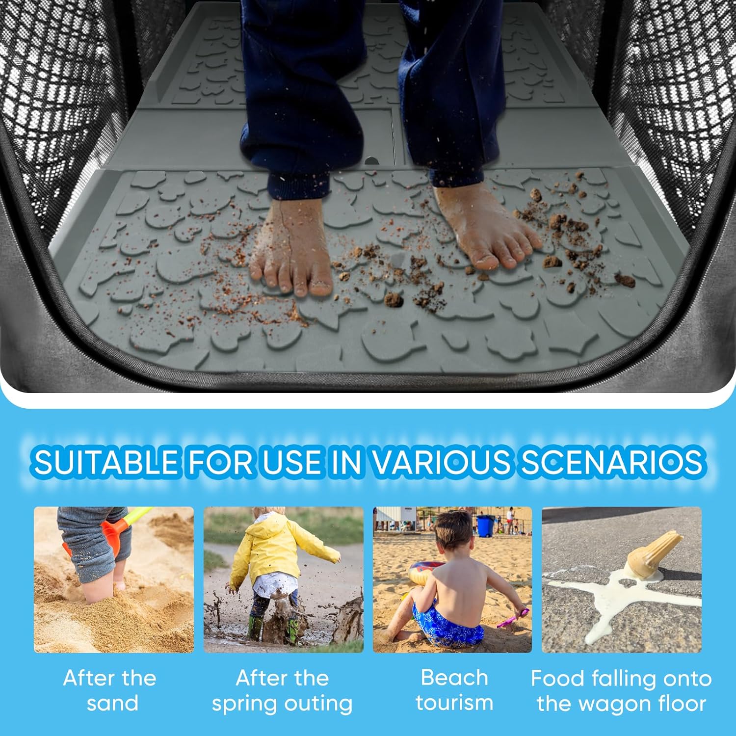 All Weather Mat for Wrangler Deluxe 4 Seater Stroller Wagon,Myvikcar Insert Floor Protect Pad 31.5x22'' (Gray)