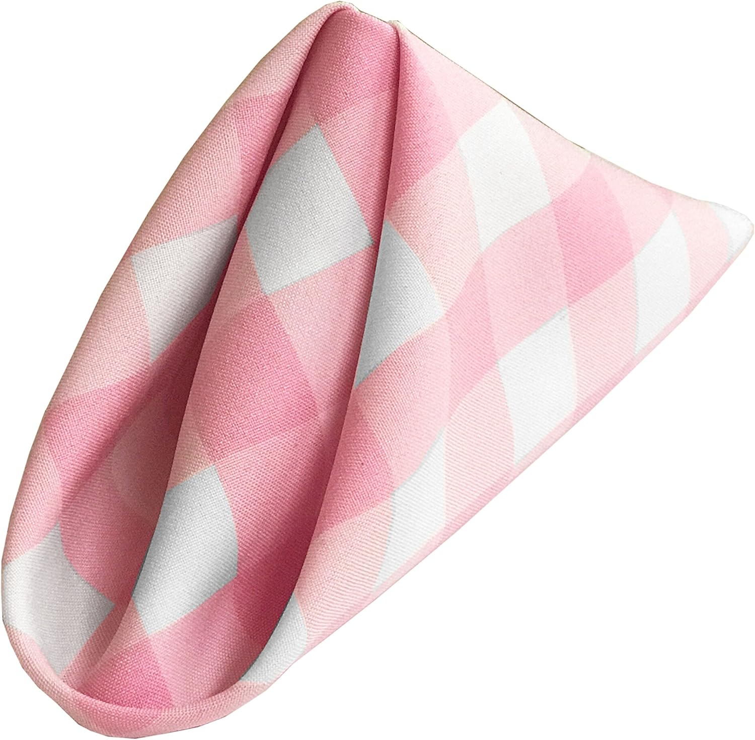 LA Linen 10-Pack Checkered Napkins, 18" x 18", Pink and White