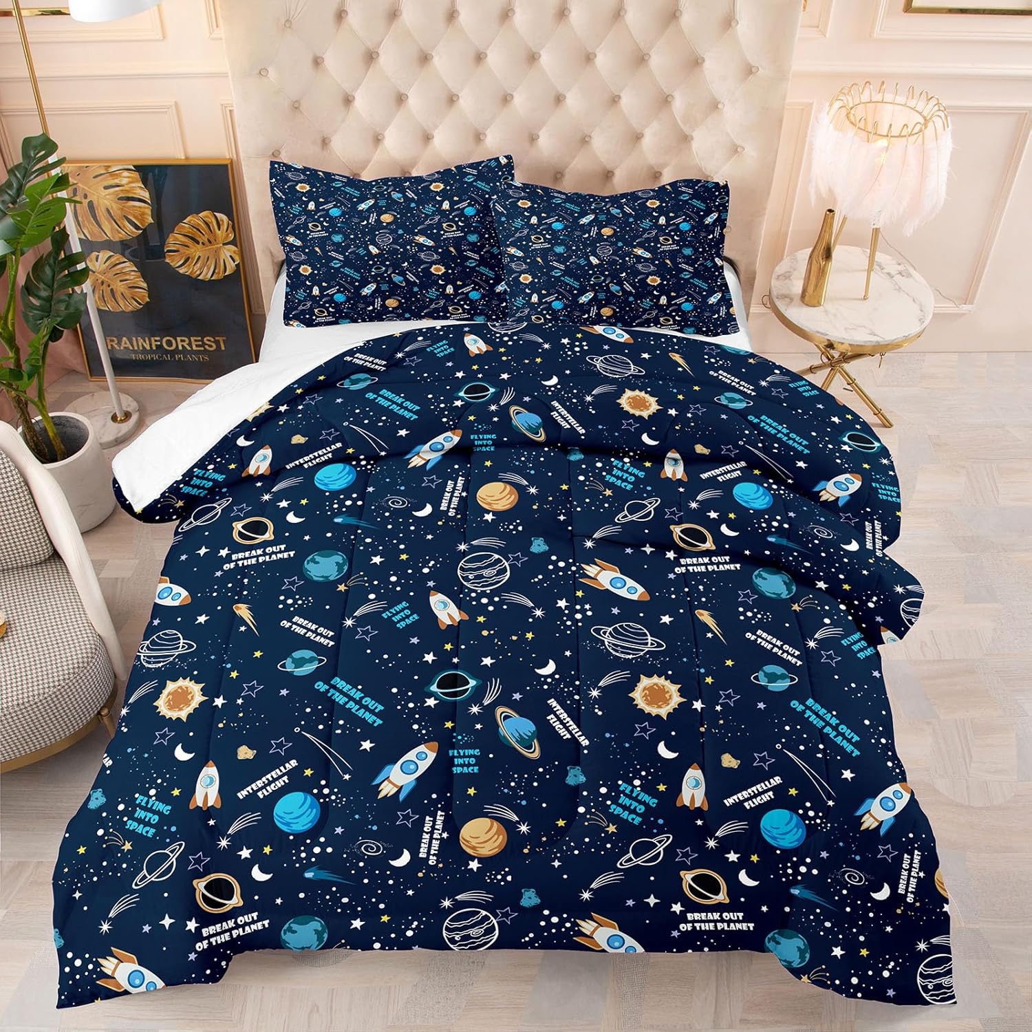 Space Comforter Set for Boys,Full Size Bedding Sets for Teen,Space Printed Bedding Set with Quilt and Pillowcase(Astronaut Queen)