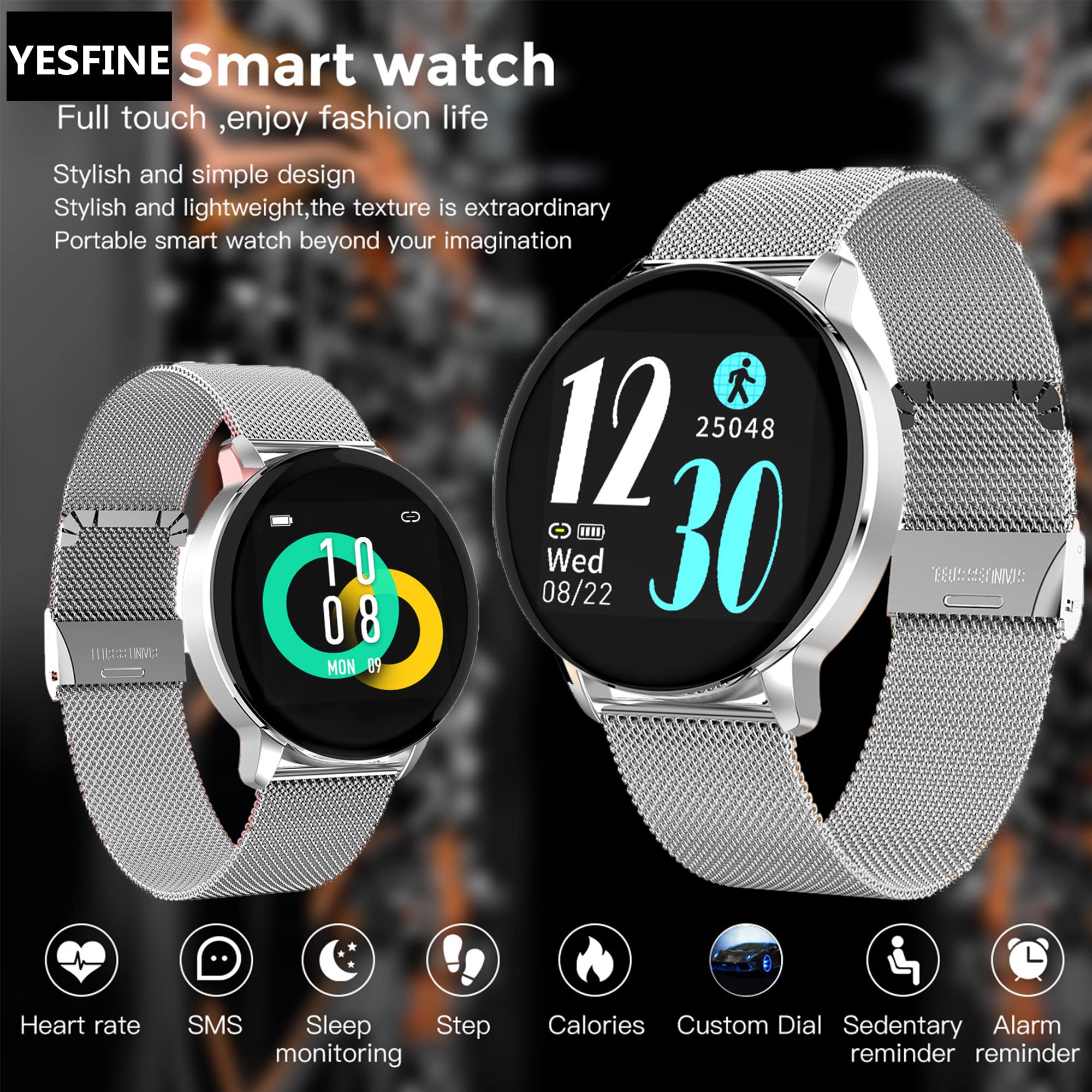 Smartwatch damski, męski, z pomiarem ciśnienia krwi, zegarek fitness z pulsometrem, monitor snu, wodoszczelność IP67, zegarek sportowy, krokomierz, do systemów Android i iOS (srebrny)