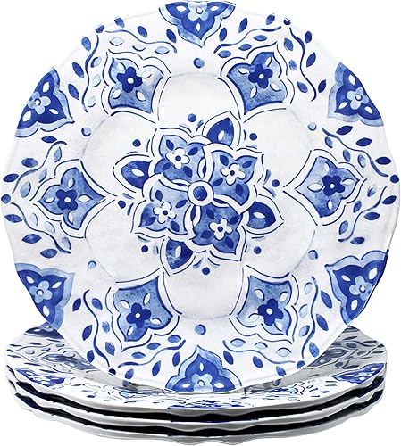 Miniatura 1 de Le Cadeaux Juego de 4 platos de ensalada de melamina de 9 pulgadas, Bistro Bianco con abeja