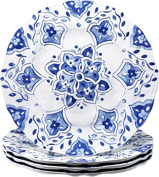 Le Cadeaux Melamine 9 inch Salad Plate, Set of 4, Moroccan Blue