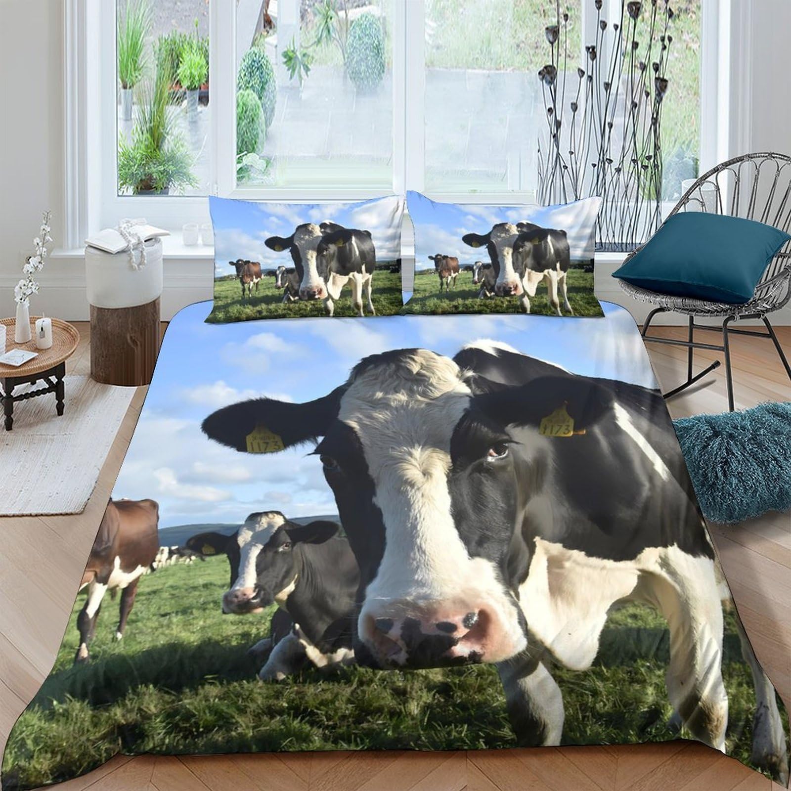 Ctjqhvkz Style-2 3D Printed Cow Pasture Fitted Sheet Microfiber Soft Farm Landscape Bed Cover For Bedroom Guest Room Decor Single（135X200cm）