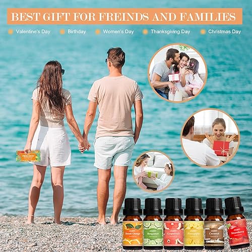 Miniatura 6 de SALUBRITO Fresh Fruit Essential Oils Set - Strawberry, Sweet Orange, Pineapple, Coconut, Bergamot, Grapefruit Fragrance Oils for Diffuser, Candle,