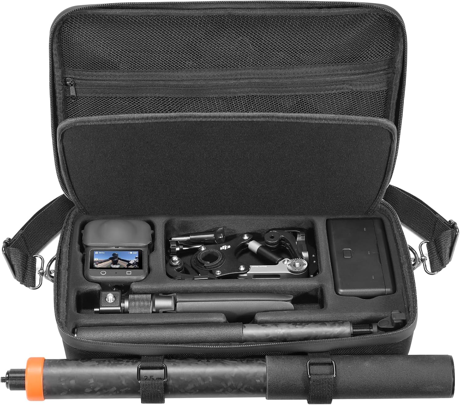 AMAZEAR Carrying Case for DJI Osmo 360 Accessories, Portable Nylon Osmo360 Action Camera Travel Bag with Shoulder Strap Fit 2.5M 8.2ft Selfie Stick (Black)