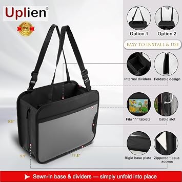 Car Organizer Bag for Back Seat, Front Seat or Between Seats – Premium PU Leather Hanging Storage Caddy with Tablet Holder, Tissue Box, Cup & Bottle Holders, Mesh Pockets for Kids & Road Trips