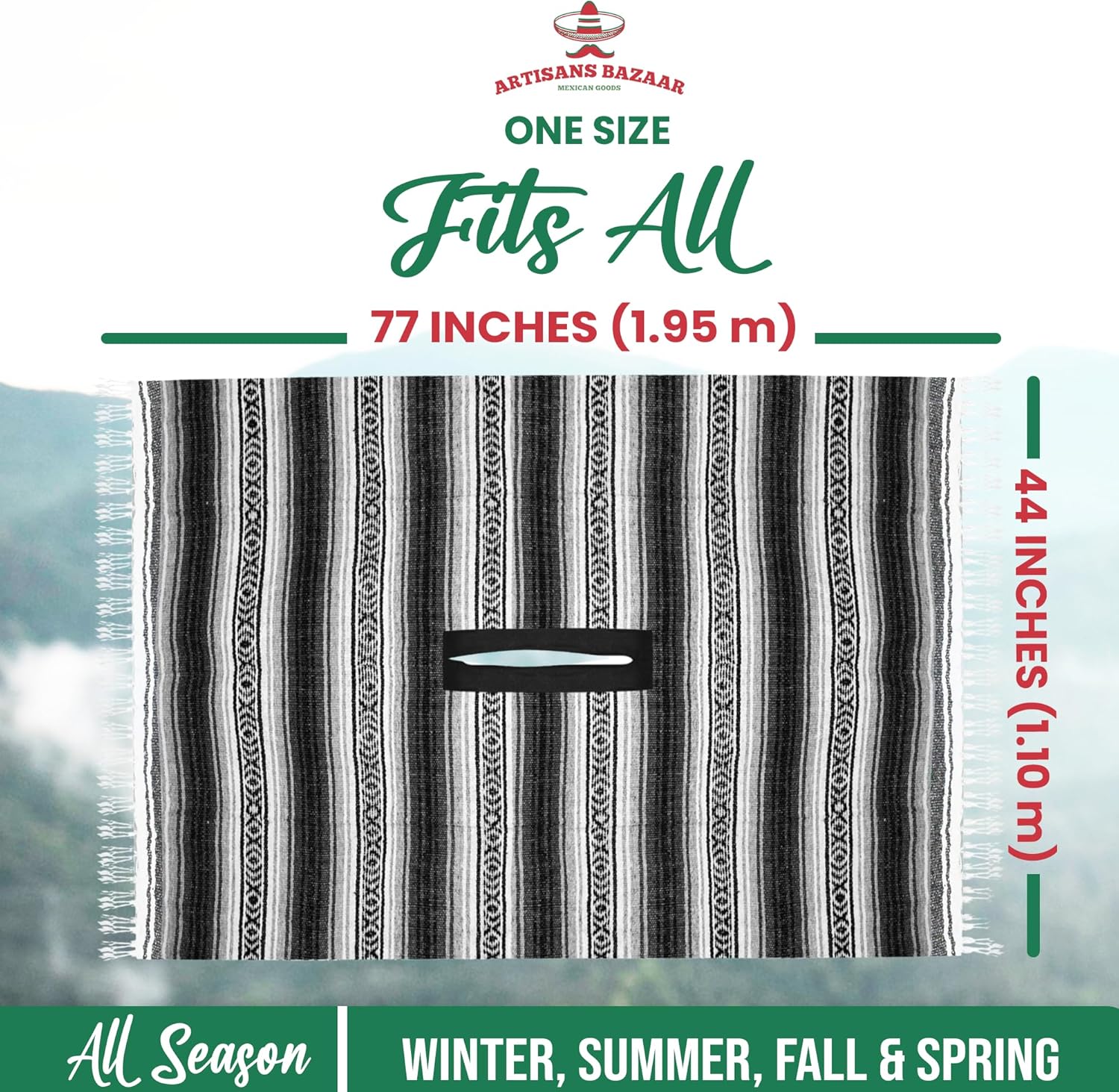 Artisans Bazaar Traditional Mexican Baja Poncho Men and Women Authentic Gaban Serape Sarape Blanket Pancho Jorongo Cowboy - Image 9