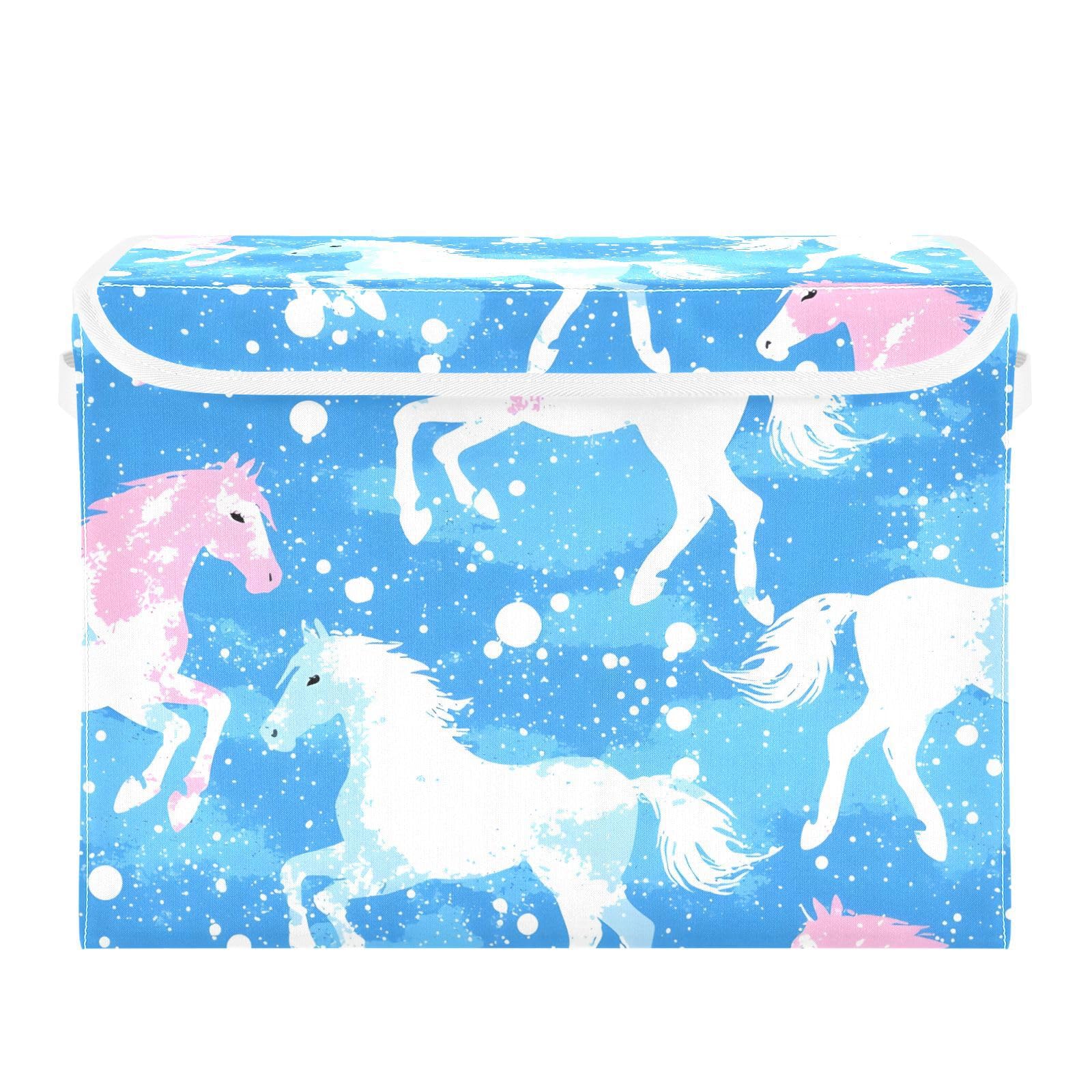 Boîtes de rangement pliables avec couvercle premium au motif chevaux de neige