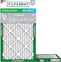 Filterbuy 20x30x1 MERV 8 Air Filters (2-Pack) - Electrostatic Pleated Furnace Filters for Dust, Allergies & HVAC, Made in USA