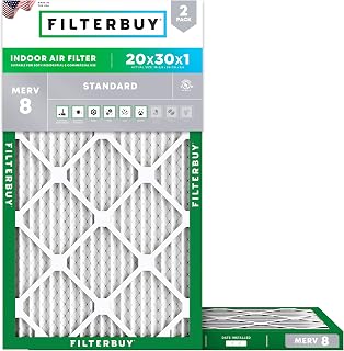 Filterbuy 20x30x1 MERV 8 Air Filters (2-Pack) - Electrostatic Pleated Furnace Filters for Dust, Allergies & HVAC, Made in USA