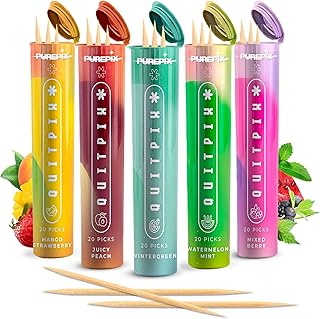 QuitPix to Help Quit Smoking Extra Thick Flavored Toothpicks with NAC & L-Theanine, That can Help Quit Smoking - Oral Fixation - Nicotine Free - Kosher, Vegan, 5 Flavors Variety Pack, Made in USA