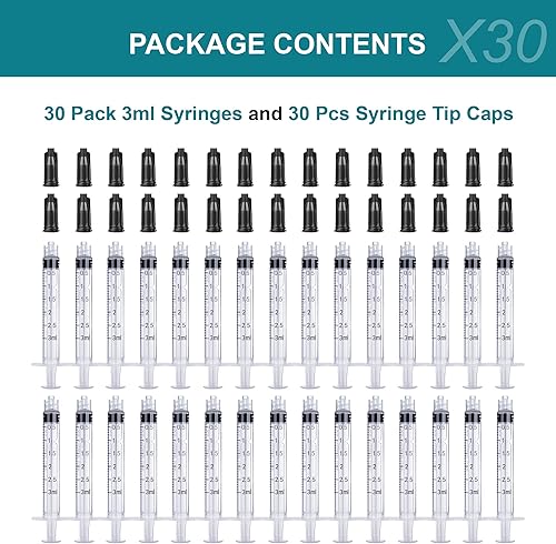 Miniatura 6 de Luer Lock - Juego de 30 jeringas de 0.1 onzas líquidas sin aguja de plástico, jeringas para pegamento y líquido (0.1 fl oz)