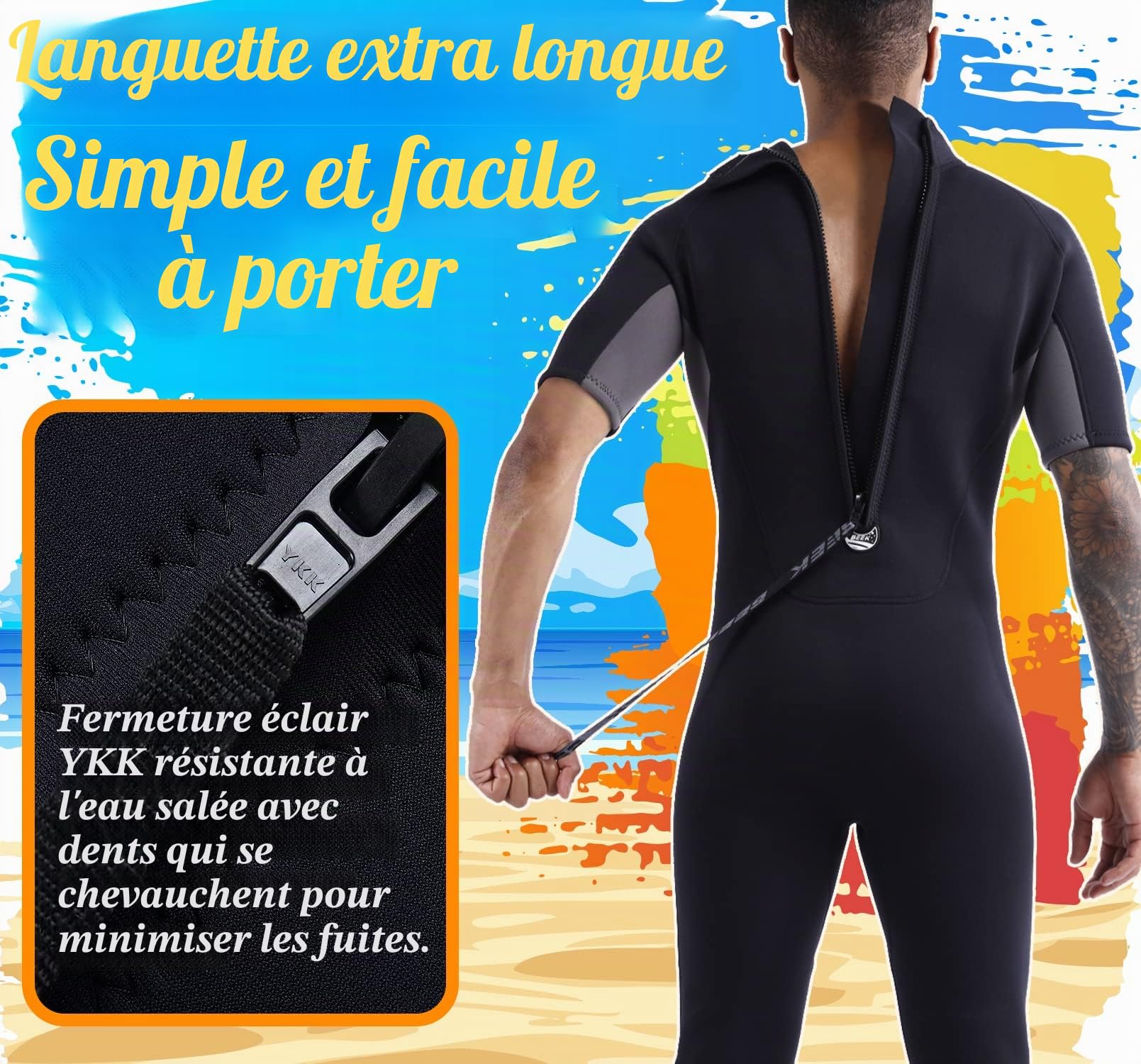 Combinaison en néoprène courte de 3 mm pour homme avec fermeture éclair dans le dos pour la plongée, la plongée avec tuba, le surf, le kayak, la combinaison en néoprène à manches courtes pour les