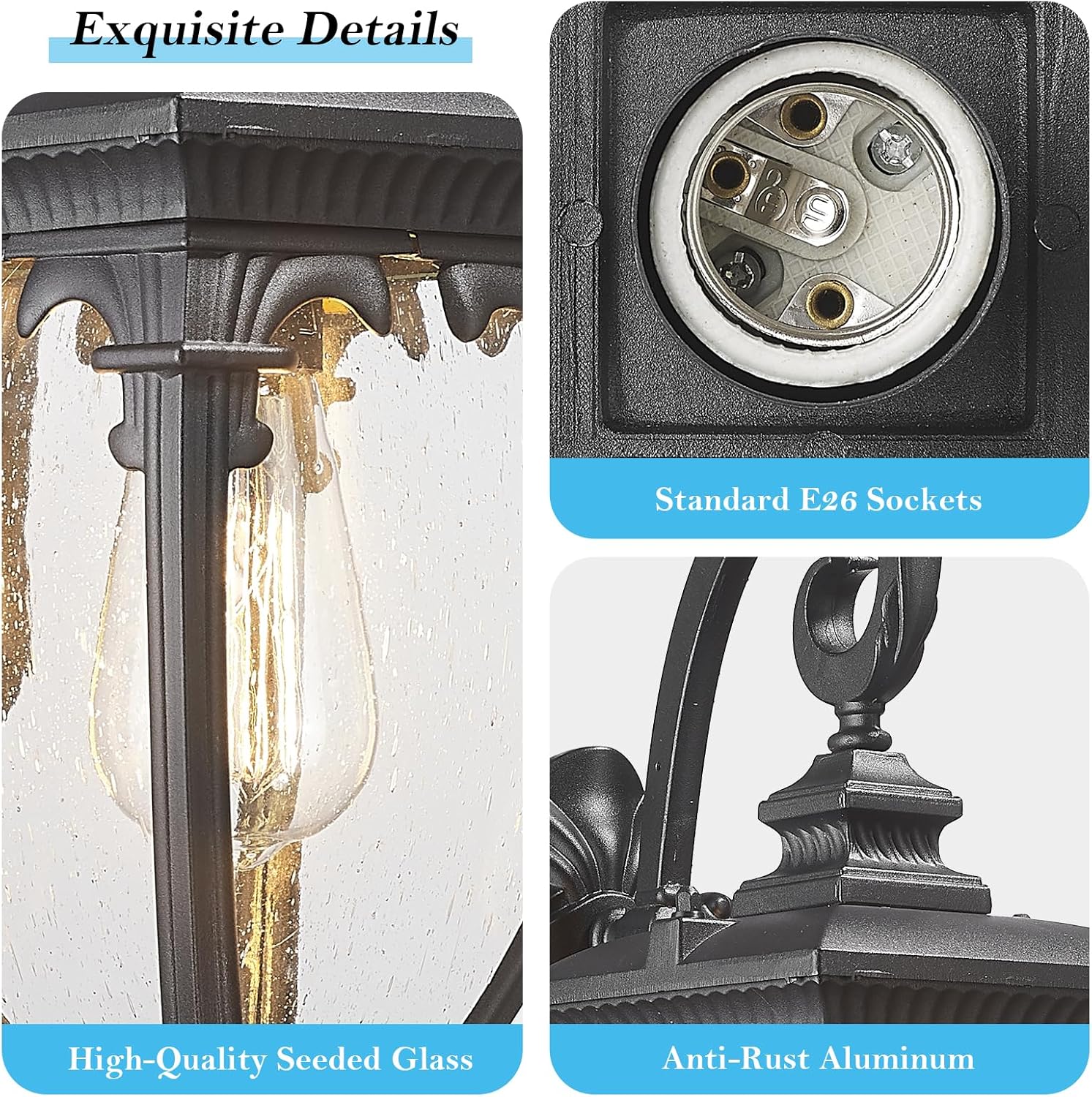 Outdoor Wall Light Fixtures, 18.7 Inch Exterior Wall Lantern Waterproof Sconce, Porch Lights with seeded Glass Shade, Outside Exterior Lights Fixtures for Patio Garage. (Bulbs Not Included)