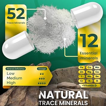 Premium Blend of 52 Trace Minerals Complex with Essential Minerals in Chelated Form All Natural and 100% Organic - 120 Capsules - Full Spectrum Ionic Mineral Blend - Safe for Women and Men