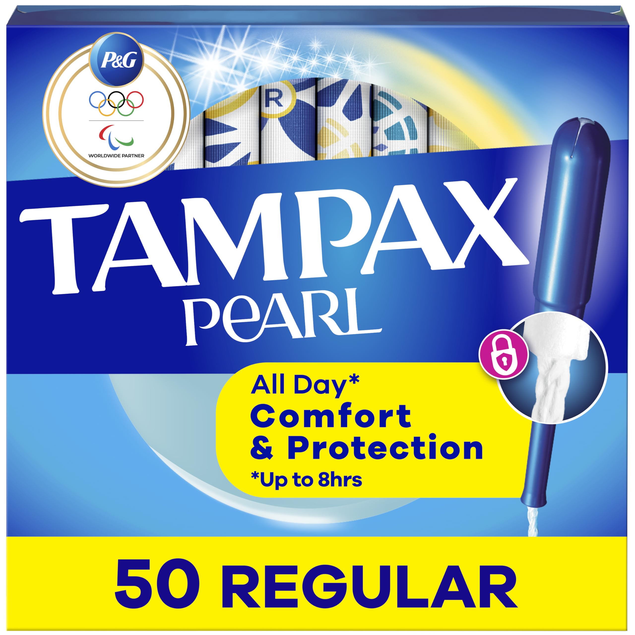 Pearl Tampons Regular Absorbency with BPA-Free Plastic Applicator and LeakGuard Braid, Unscented, 50 Count