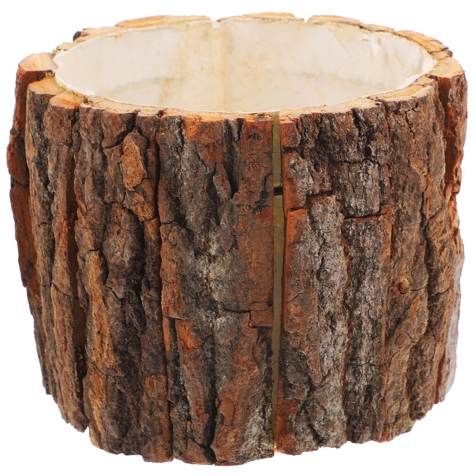 Yardwe Natural Wood Flower Container Rustic Bark Design Waterproof Splash Bucket 5 Inch Tabletop Planter for Home Garden Decoration