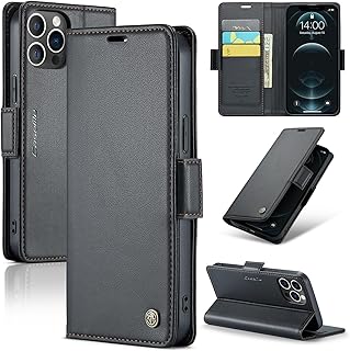 جراب هاتف متوافق مع جراب IPhone 12 Pro Max جراب فليب من الجلد الصناعي الفاخر وفتحة حامل للبطاقات متوافق مع IPhone 12 Pro Max (Black)