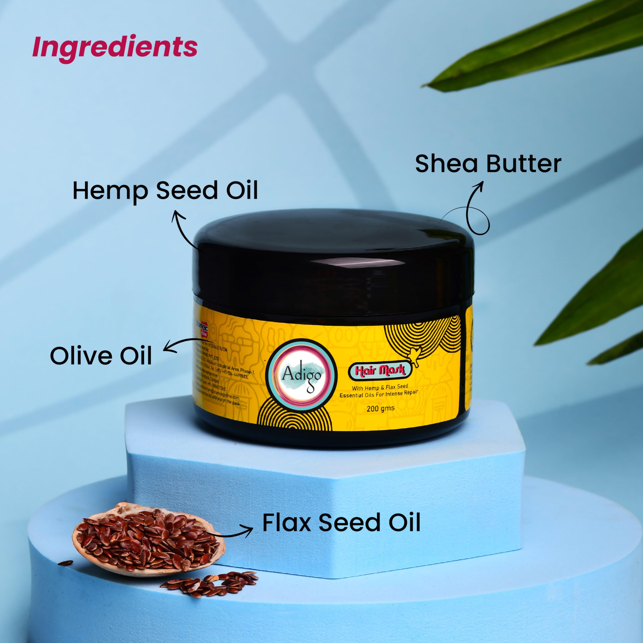 Adigo Hair Mask | 200 gms | With Hemp & Flax Seed Essential Oils For Intense Repair 2