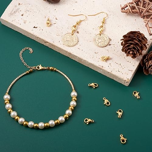 Miniatura 3 de Pandahall - 100 cierres de pinza de langosta de acero inoxidable 304, chapado en oro de 18 quilates, 0.394 x 0.236 x 0.118 in, para pulir joyas,