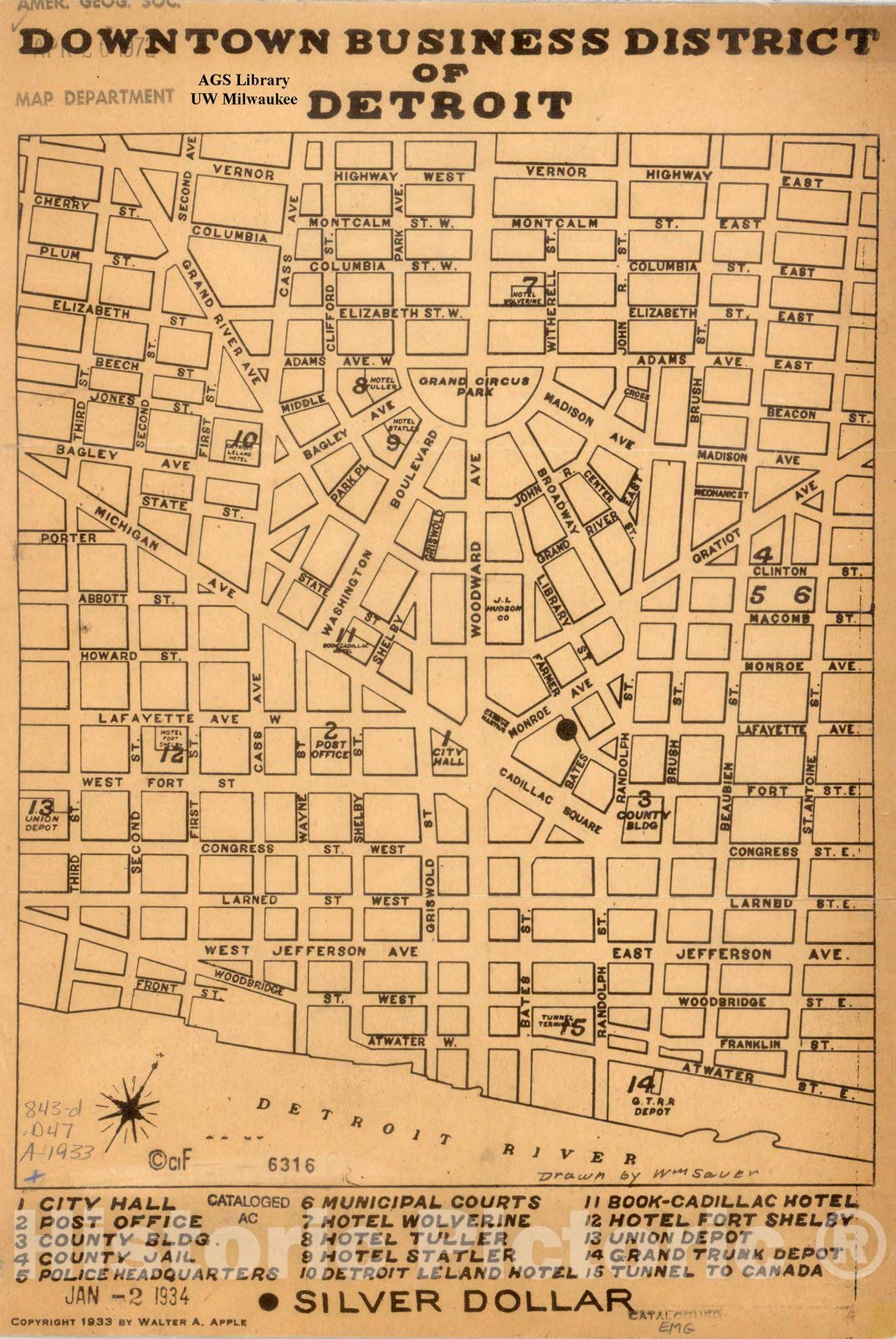 Amazon.com: Historic Pictoric Map : Detroit, Michigan 1933