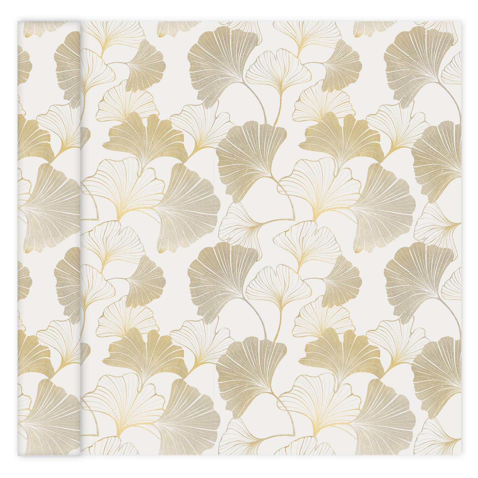 itechpanda White and Gold Wallpaper Peel and Stick Wallpaper Ginkgo Leaves Wall Paper Flower Self Adhesive Liner Furniture Contact Paper for Cabinet