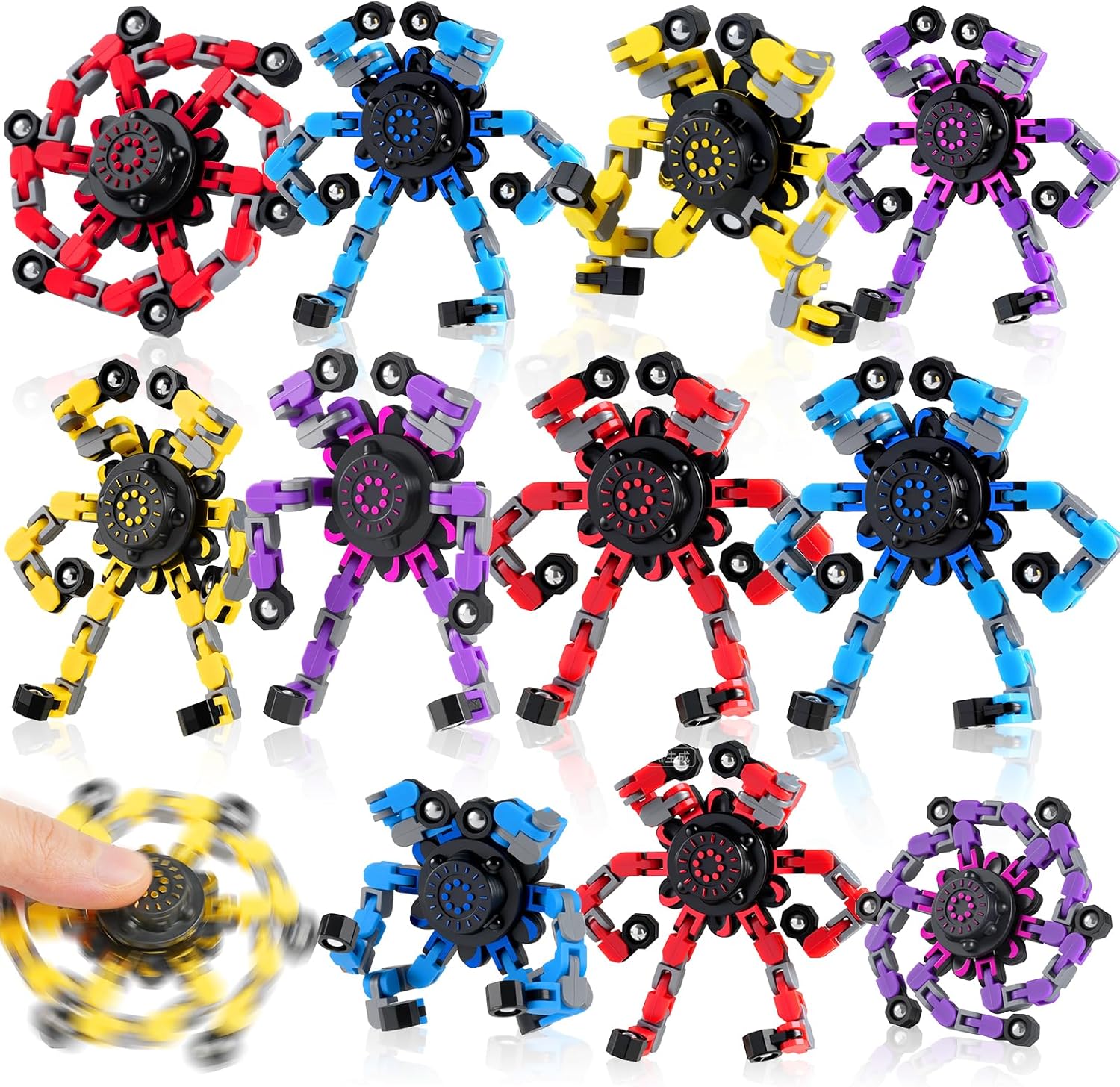 12PCS Transformable Fidget Spinners Easter Basket Stuffers,Deformable Chain DIY Robot Spinner Sensory for Boys Girls,Easter Egg fillers,Easter Fidget Toys