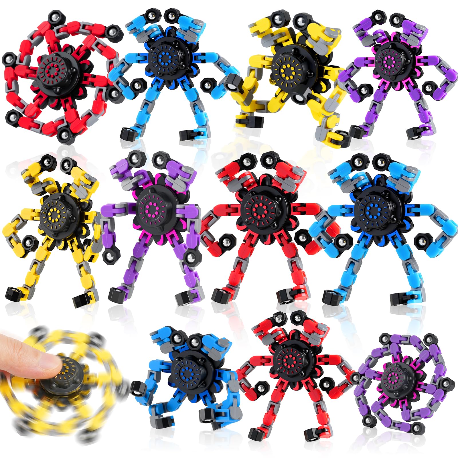 12PCS Transformable Fidget Spinners Valentines Day Gifts for Kids Adults,Deformable Chain DIY Robot Spinner Sensory for Boys Girls,Valentine's Gift