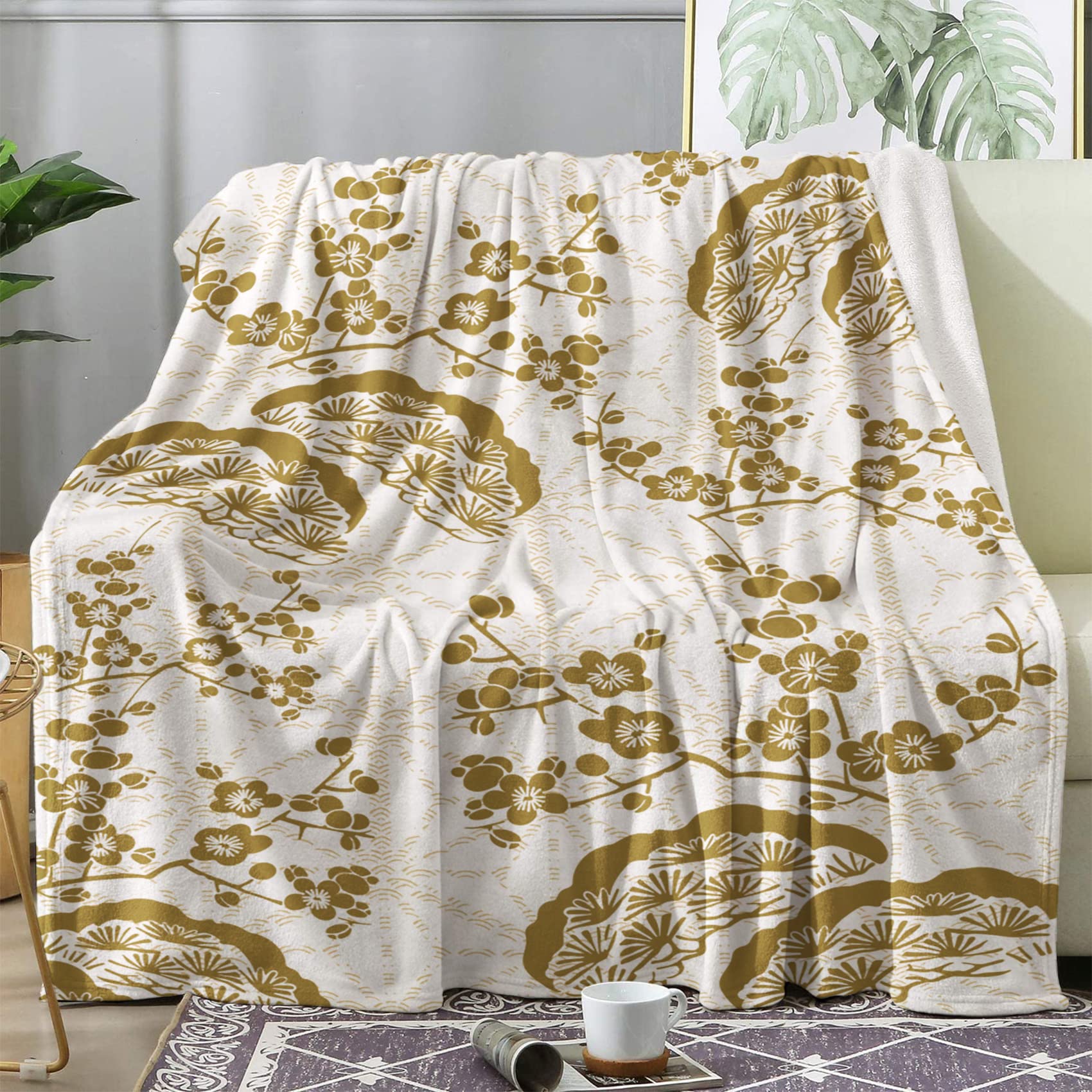 Plaid fleurs de cerisier couverture polaire contre le froid plaid canapé flanelle doux BUKITA