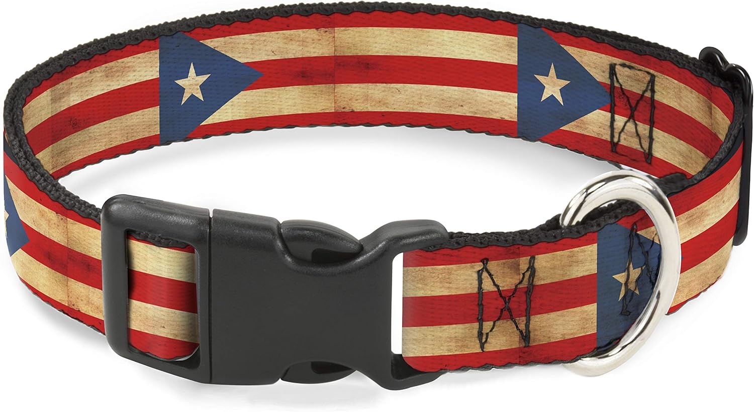 Buckle-Down Pet Collar, Dog Collar Plastic Buckle, Puerto Rico Flag Continuous Vintage, 13 to 17 Inches 1.5 Inch Wide