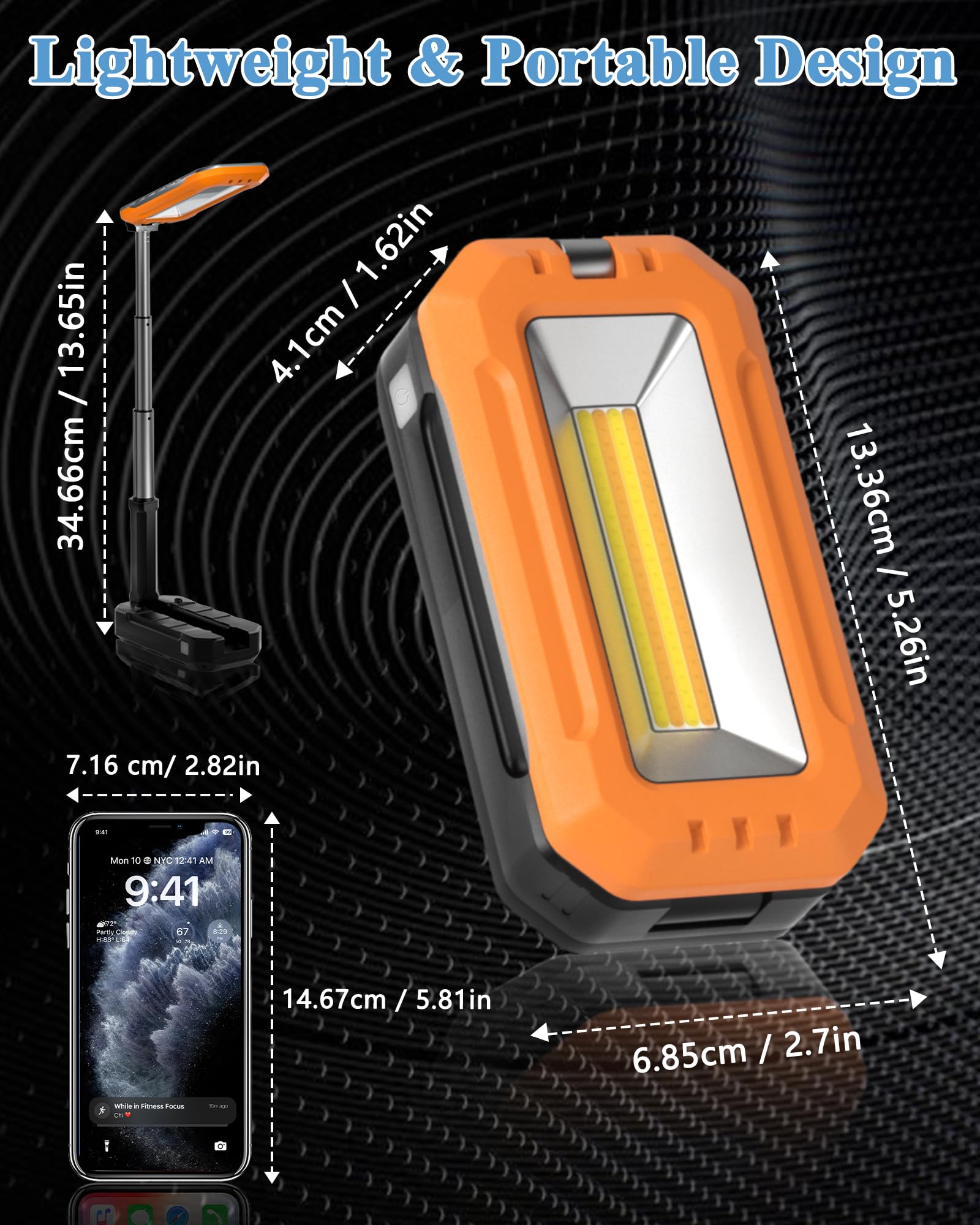 Rechargeable LED Work Light, 1200 Lumens, Magnetic, Portable For Car Repair, Camping, Hiking