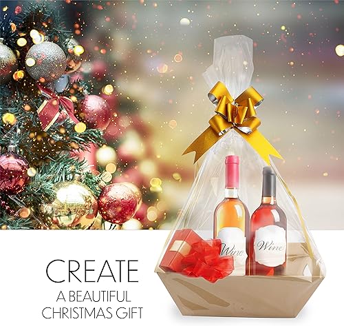 Miniatura 7 de Paquete de 5 Canastas para regalos vacías  Kit de cesta de regalo Kraft de 8 x 10 pulgadas con cesta vacía, bolsas de cesta, lazos dorados, juego de