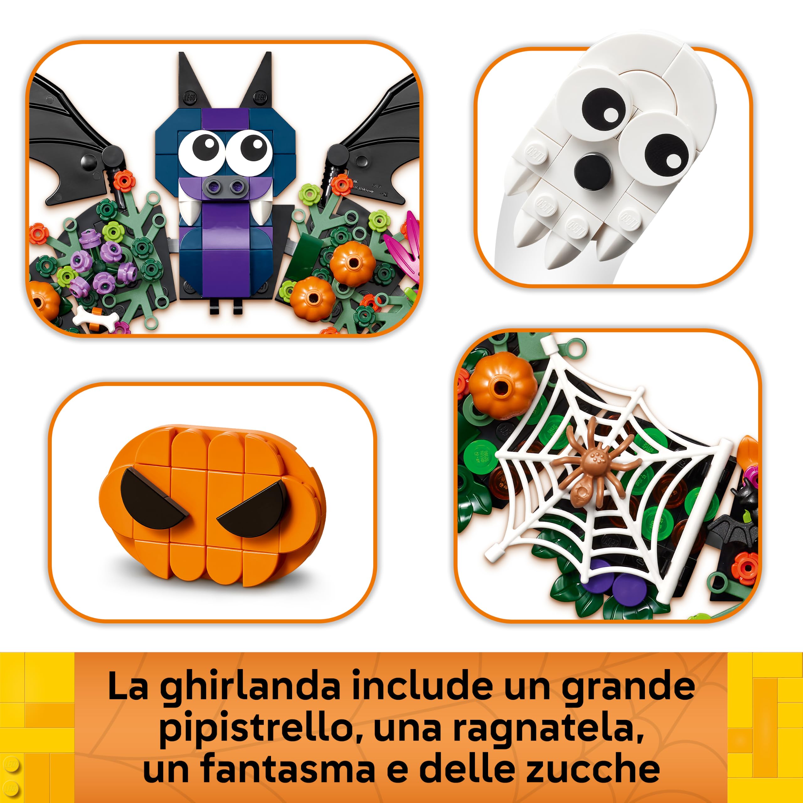 LEGO Ghirlanda di Halloween - Addobbo con Pipistrelli, Zucche, Fantasmi e Ragnatele - Decorazione da Parete - Idea Regalo per Ragazze, Ragazzi e Adolescenti da 12 Anni in su - 40825