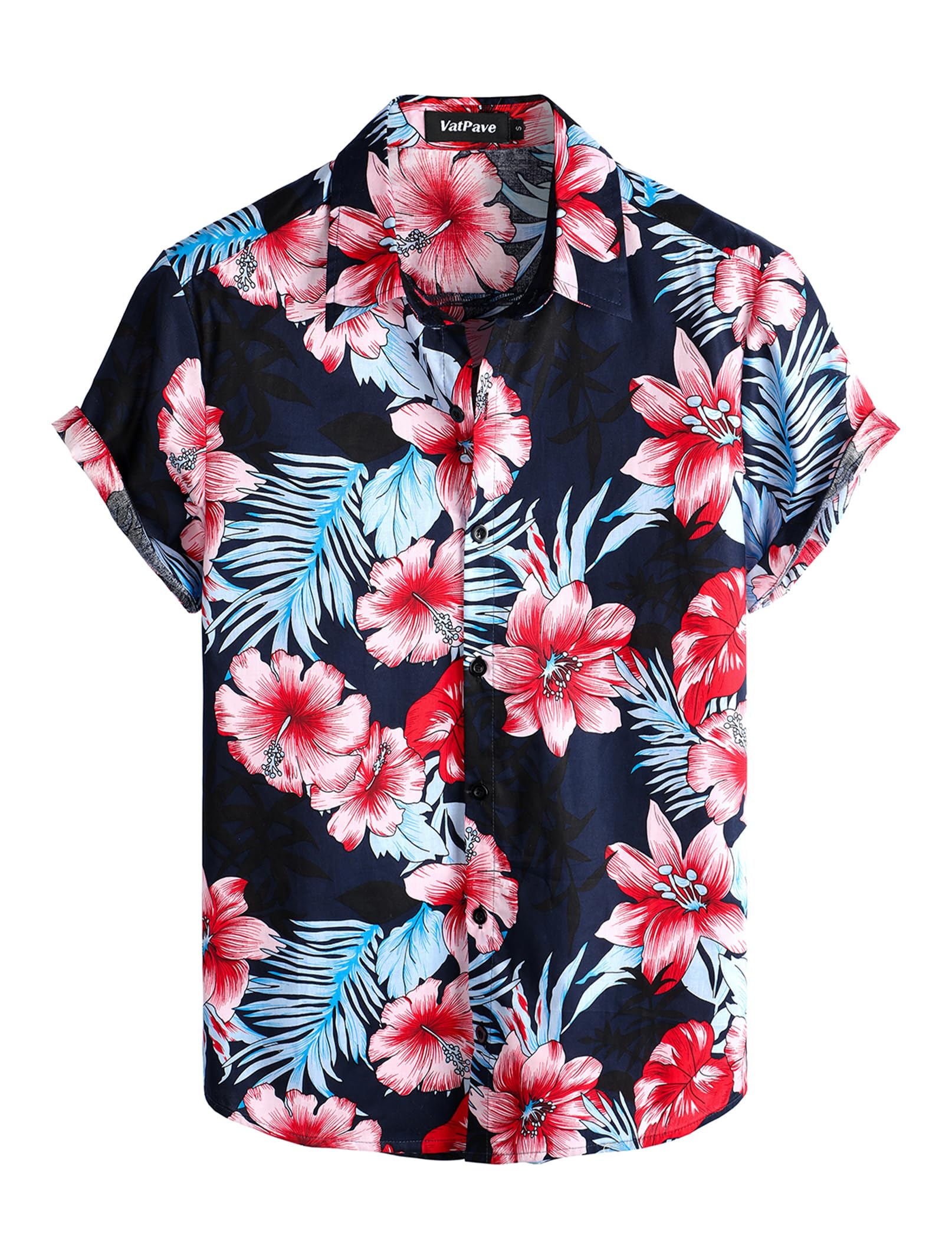 VATPAVE Herren Baumwolle Hawaii Hemd männer Blumen Freizeit Kurzarmhemd Sommerhemd