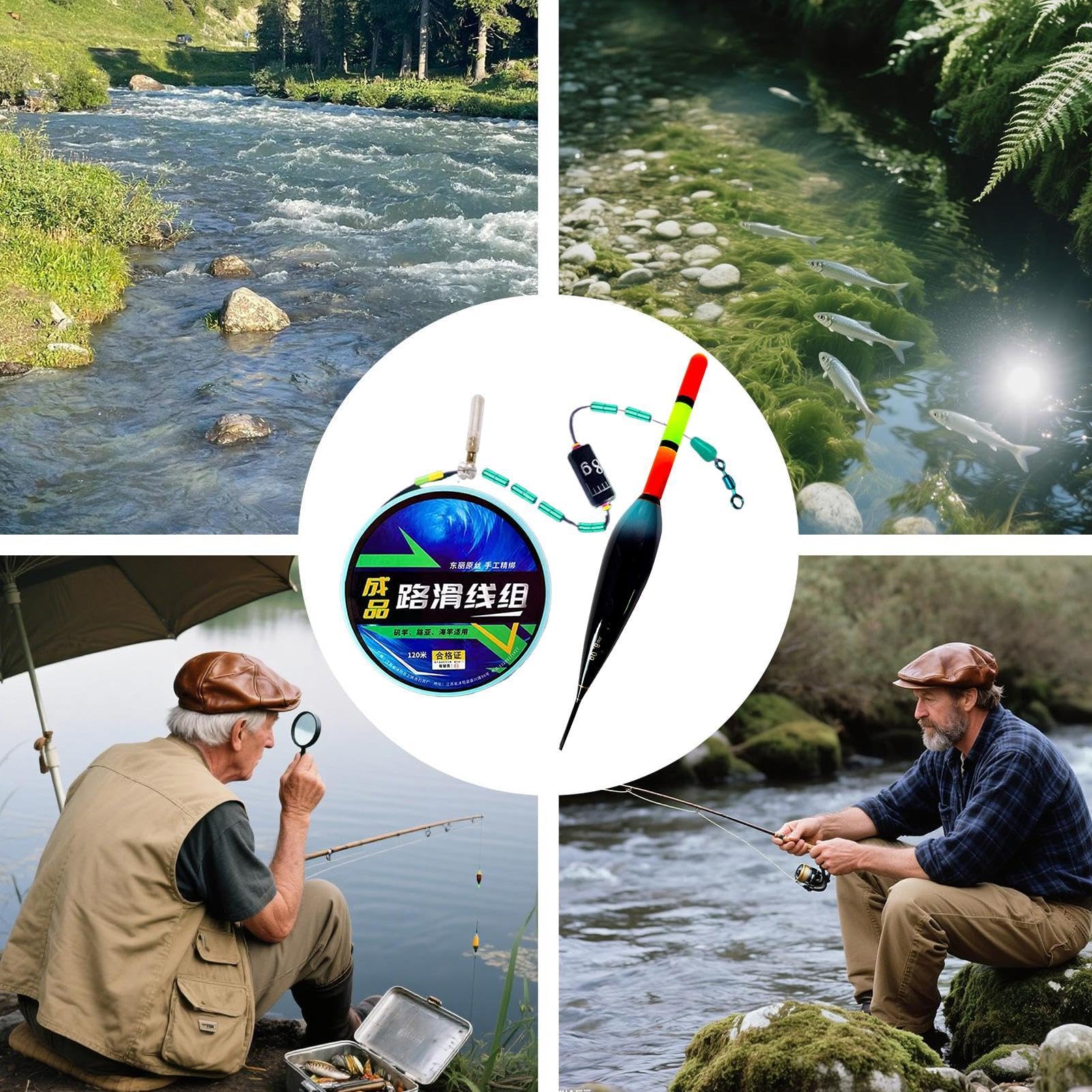 Set lenze Bobber automatico | Set lenze pre-annodate 120 m con rilevamento automatico profondità | Gruppo linee Slip Bobber pronto all'uso per pescatori acqua e salata