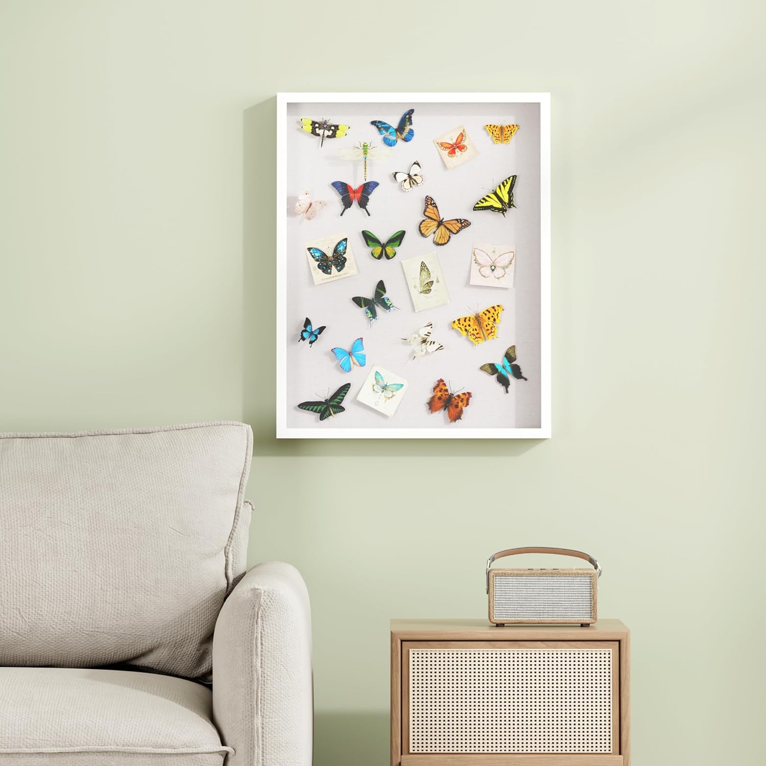 Muzilife 16x20 Shadow Box Frame in White with MDF Wood Frame and Soft Linen Back, Large Shadow Box Display Case for Memorabilia, Photos, Flowers for Wall or Tabletop Display with 8 pins