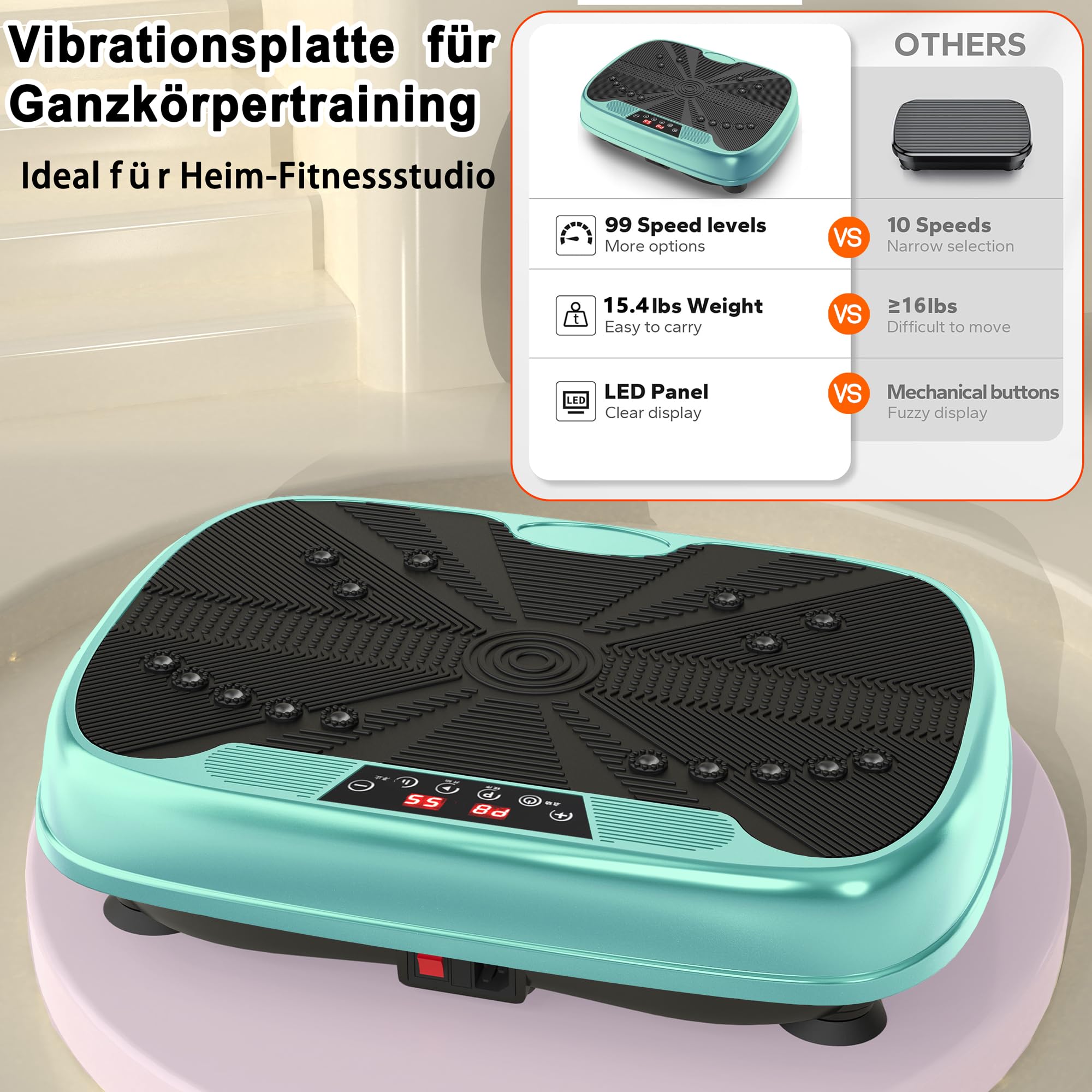 Płyta wibracyjna do domu z 99 stopniami prędkości i taśmami oporowymi, urządzenie do treningu całego ciała, w zestawie Bluetooth i taśma fitness